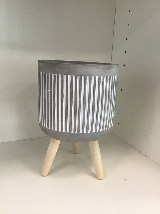 Cement Ribbed Pot